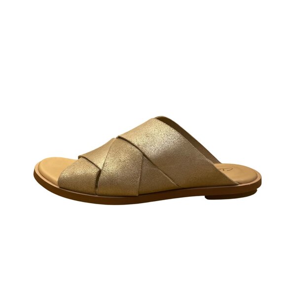 Clarks Women’s Gold Leather Crisscross Straps Slip-On Sandals Size 7 - Picture 4 of 7